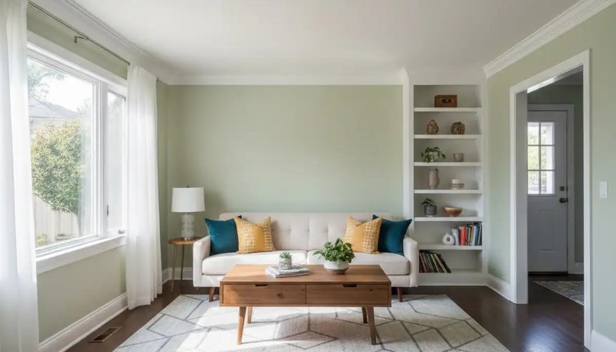 Freshly painted Pasadena, CA living room with smooth interior finishes by professional house painters