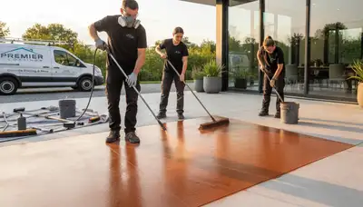 Professional concrete staining on patio surface in Pasadena, CA by local house painting experts