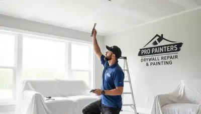 Technician repairing drywall cracks in Pasadena, CA home for expert wall restoration and painting prep