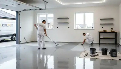Professional epoxy floor coating in a Pasadena CA garage by local painting contractors
