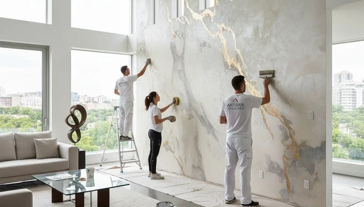 Faux painting contractors creating decorative wall finishes in a Pasadena, CA Spanish Revival home