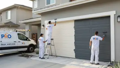 Professional garage door painting for stucco home in Pasadena, CA by expert house painters