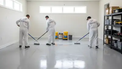 Epoxy garage floor coating in Pasadena, CA applied by professional house painters for durable finish