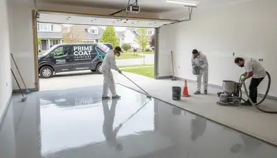 Epoxy garage floor coating in Pasadena CA with glossy durable finish by local painting contractors