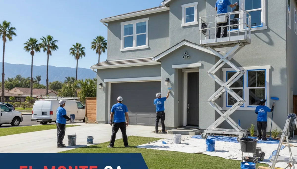 Professional house painters in Pasadena CA applying exterior paint on a modern home façade