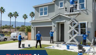 Professional house painters in Pasadena CA applying exterior paint on a modern home façade