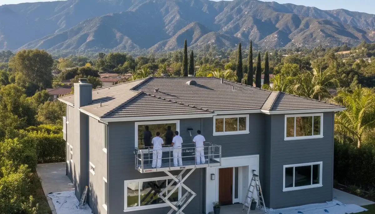 Professional house painters working on an exterior home repaint in Pasadena, CA