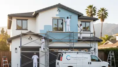 Professional house painters finishing exterior home painting in Pasadena, CA