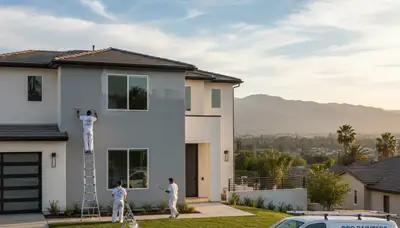 Professional house painters working on exterior home repaint in Pasadena, CA