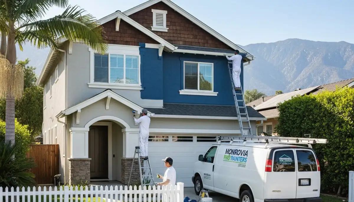 Professional house painters in Pasadena, CA applying exterior paint to a residential home façade