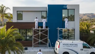 Professional house painters working on exterior home repaint in Pasadena, CA