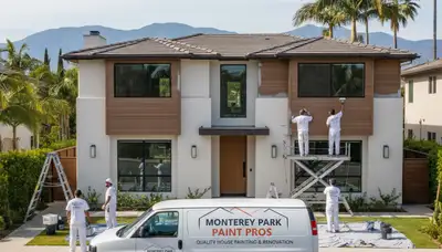 Professional house painters in Pasadena CA applying exterior paint on a residential home façade