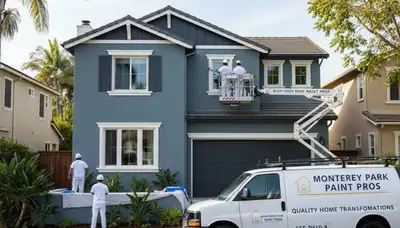 Professional house painters working on exterior home repaint in Pasadena, CA