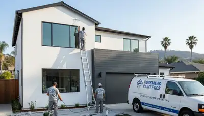 Professional house painters working on exterior home in Pasadena, CA