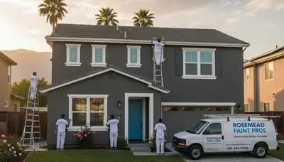 Professional house painters working on home exterior in Pasadena, CA