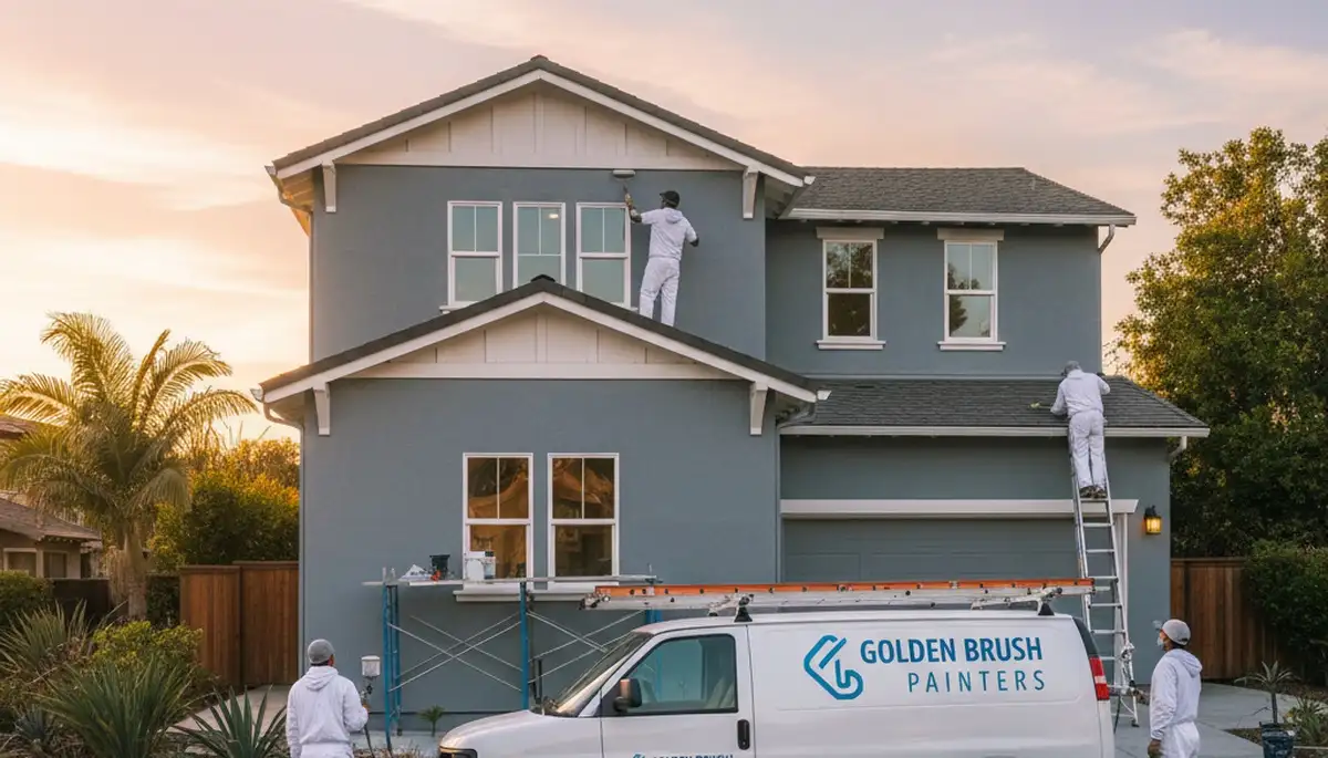 Professional house painters finishing exterior home in Pasadena, CA for paintingcontractorspasadenaca.com