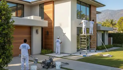 Professional house painters working on exterior home repainting in Pasadena, CA
