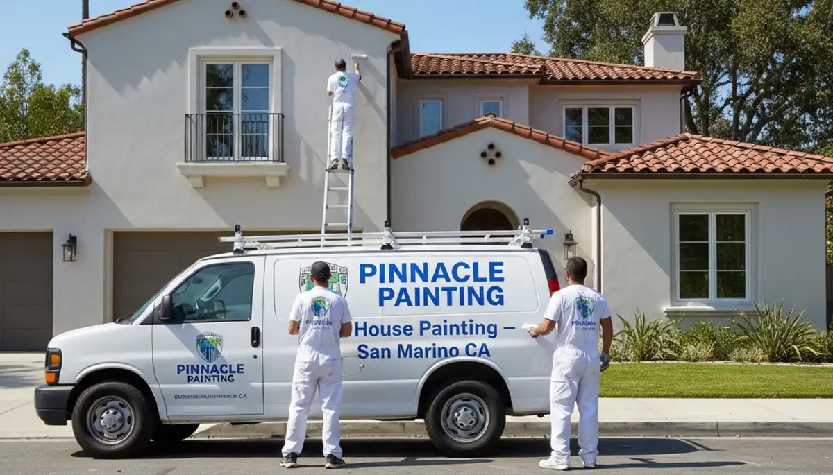 Professional house painters in Pasadena CA applying exterior paint to a residential home