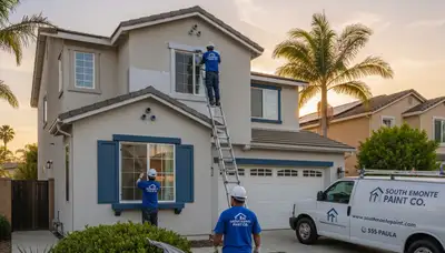Professional house painters working on exterior home repaint in Pasadena, CA
