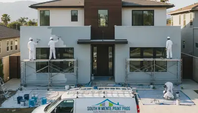 Professional house painters working on residential exterior in Pasadena, CA