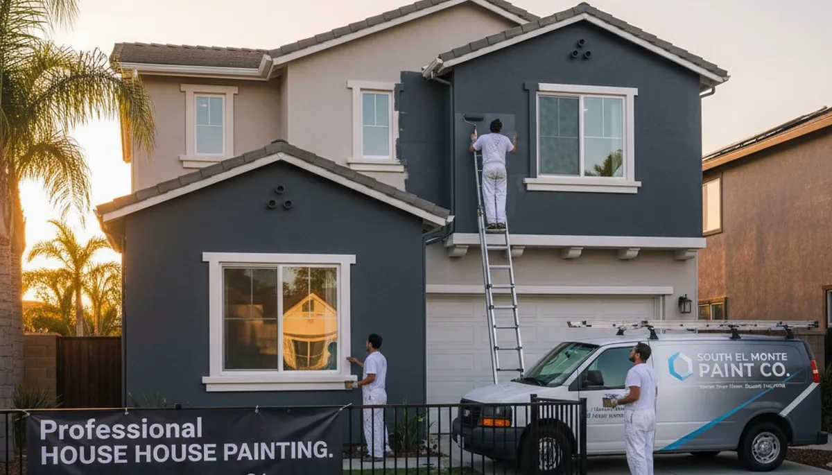 Professional house painters working on exterior home in Pasadena, CA