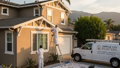 Professional house painters working on residential exterior in Pasadena, CA