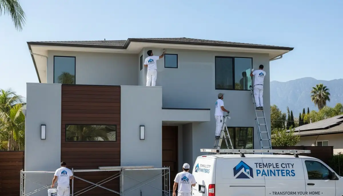 Professional house painters in Pasadena CA applying exterior paint to a home façade