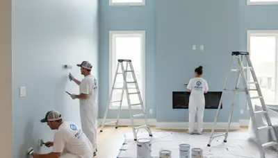 Professional interior house painters transforming a Pasadena, CA living room with fresh modern colors