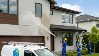 Professional pressure washing stucco home exterior in Pasadena, CA by local house painting experts