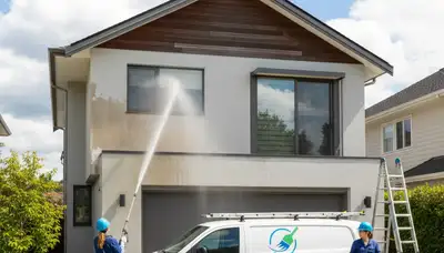 Professional pressure washing stucco home exterior in Pasadena, CA by local house painting experts