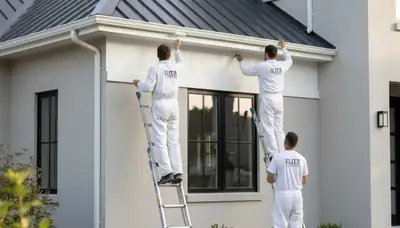 Professional trim and fascia painting on a Pasadena, CA stucco home by expert house painters
